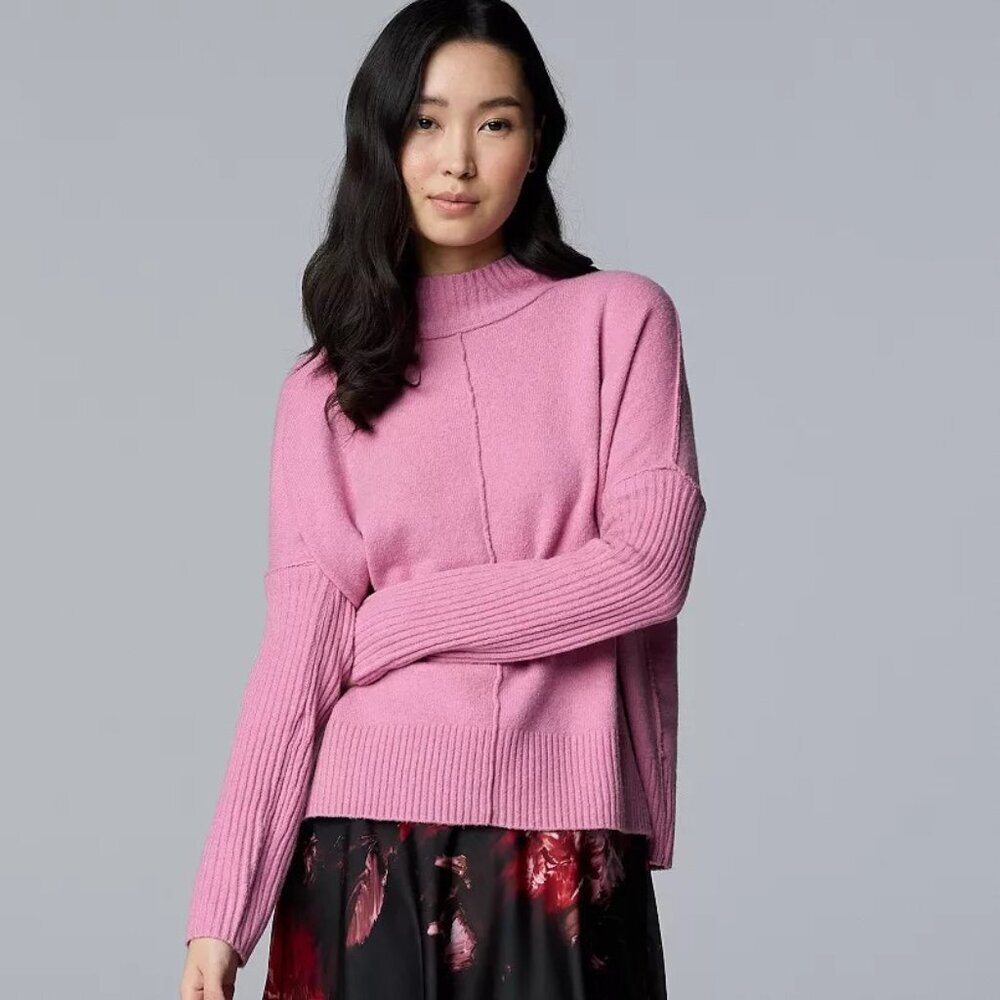 Simply Vera Wang Luxe Cashmere Blend Mockneck Sweater Must Mauve Size Small